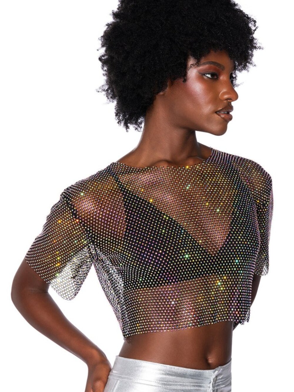 Akira Summer Mirage Short Sleeve Rhinestone Crop Top M/L